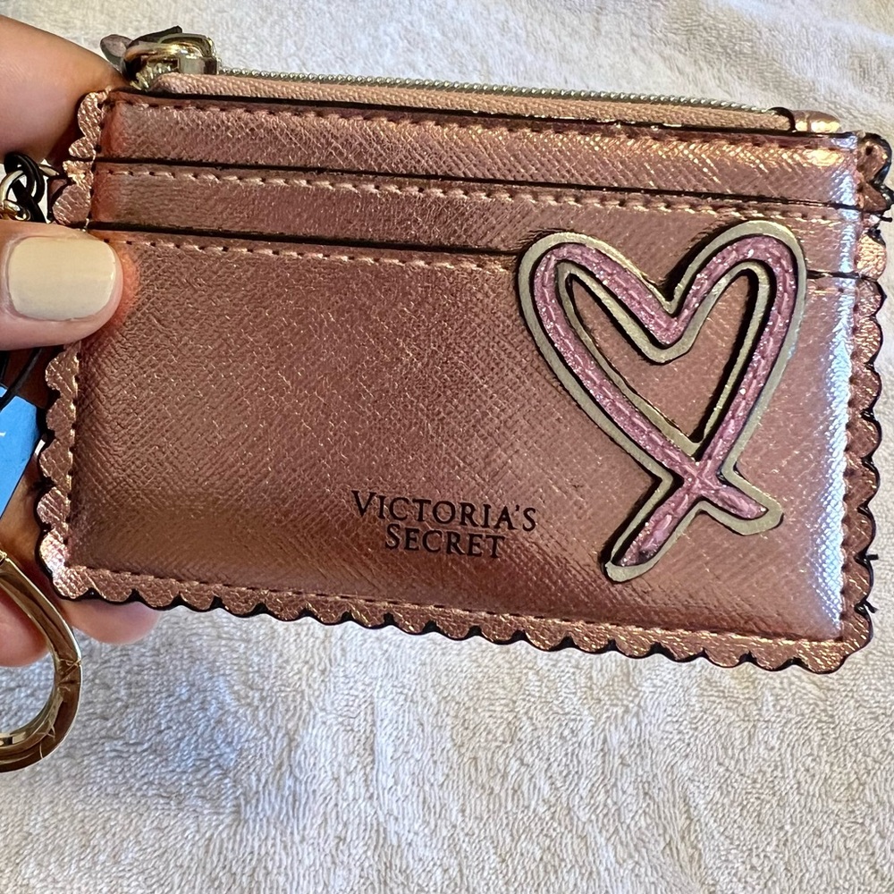 NWT- Victoria Secret- Metallic Rose Gold Key Chain Card Holder